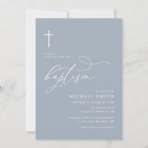 simple typography dusty blue baptism invitation