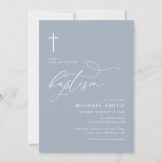 simple typography dusty blue baptism invitation