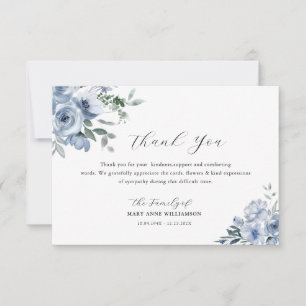 Simple typography dusty blue floral funeral  thank you card