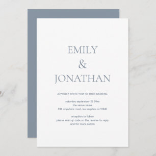 Simple Typography Dusty Blue QR code Wedding Invitation