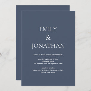 Simple Typography Dusty Navy QR code Wedding Invitation