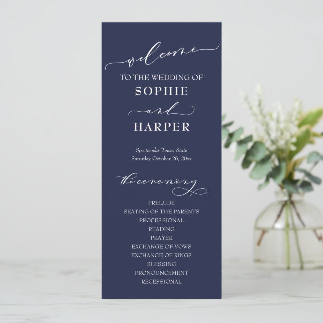 Simple Typography, Elegant Calligraphy Navy Blue Program (Standing Front)