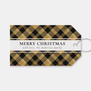 Simple Typography Gold Buffalo Plaid Christmas Gift Tags