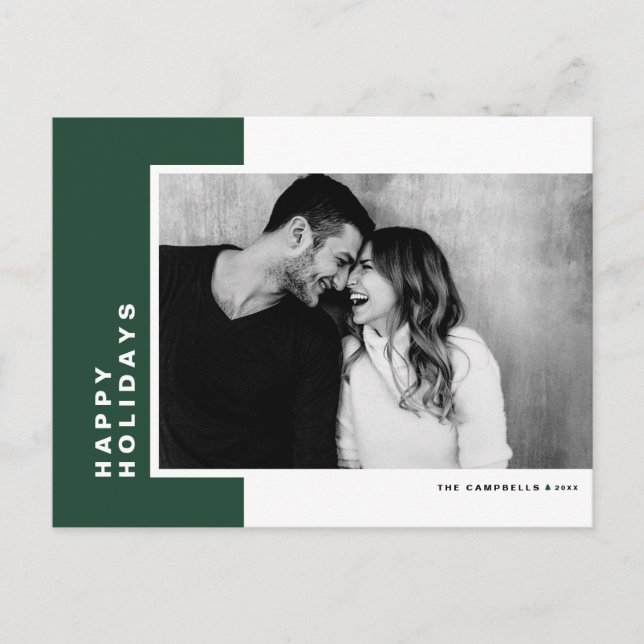 Simple Typography Green Colour Block Photo Holiday Postcard (Front)