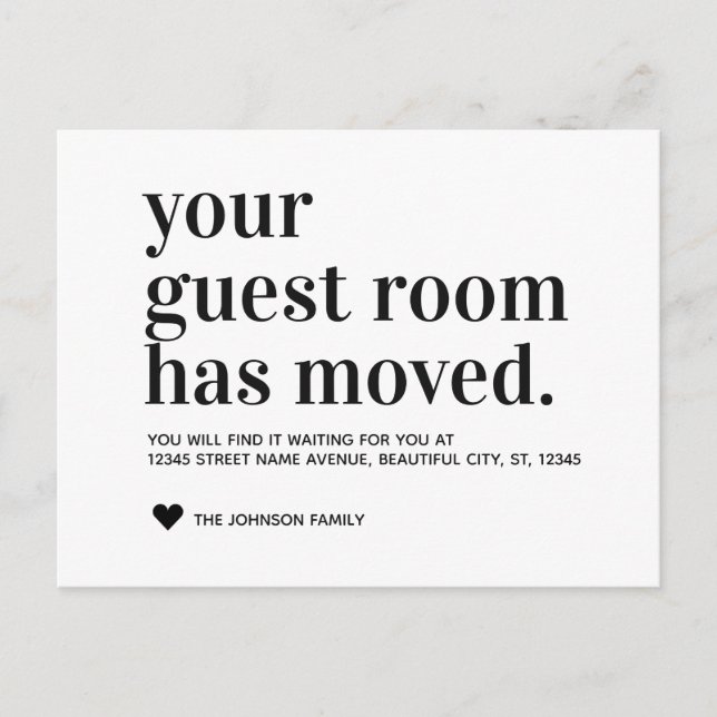 Simple Typography Guest Room Moving Announcement Postcard (Front)