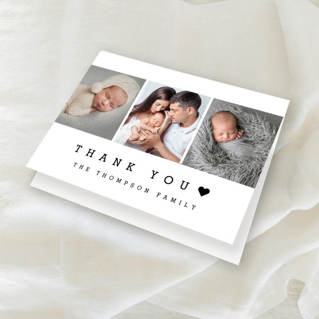 Simple typography Heart Baby Photo Shower  Thank You Card (Chic, modern Thank you Heart Baby shower Photo folded card.)