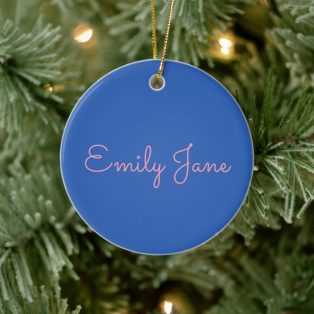 Simple Typography in Pink and Blue Personalised Ceramic Ornament (Tree)