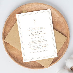 Simple Typography Infant Catholic Gold Baptism  Invitation
