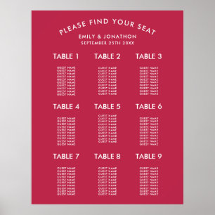 Simple Typography Magenta Wedding Seating Chart