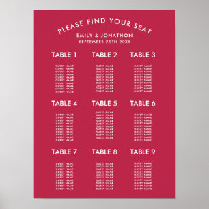Simple Typography Magenta Wedding Seating Chart