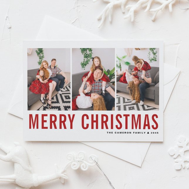Simple Typography Merry Christmas Photo Collage Postcard (Creator Uploaded)
