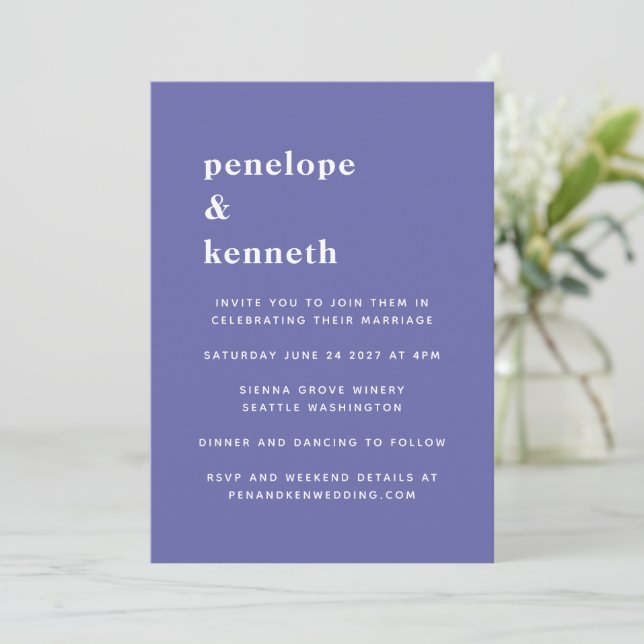 Simple Typography Minimalist Modern Purple Wedding Invitation (Standing Front)