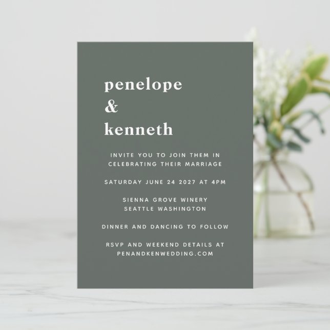 Simple Typography Minimalist Modern Sage Wedding Invitation (Standing Front)