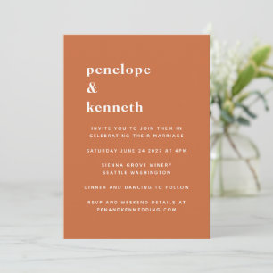 Simple Typography Modern Burnt Orange Wedding Invitation