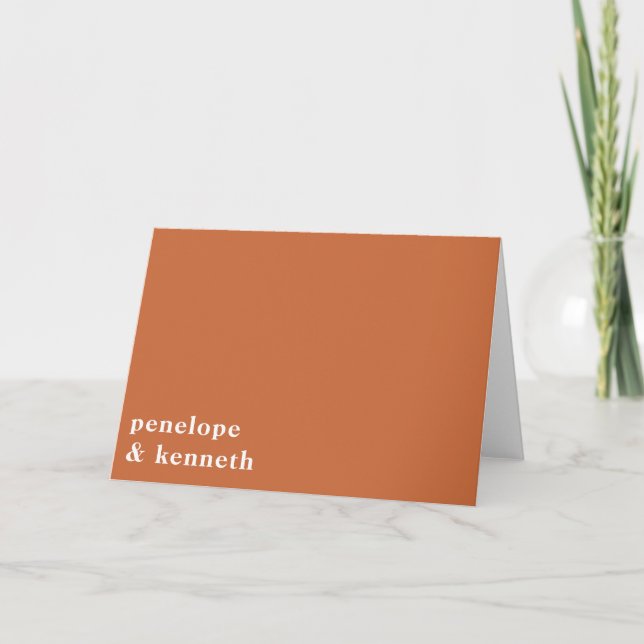 Simple Typography Modern Burnt Orange Wedding Name Thank You Card (Front)