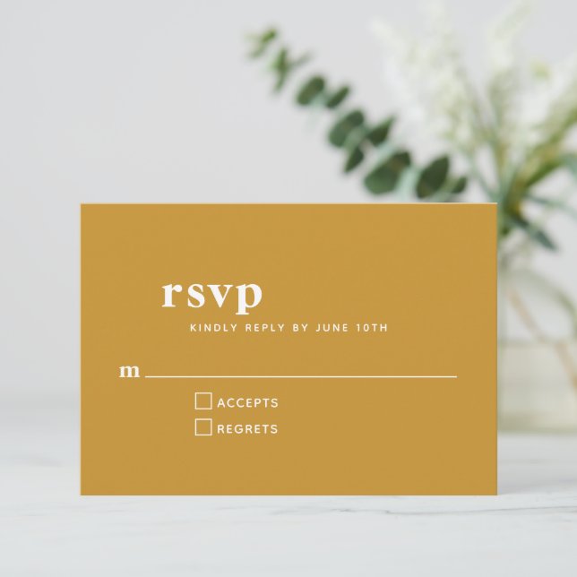 Simple Typography Modern Mustard Yellow Wedding   RSVP Card (Standing Front)