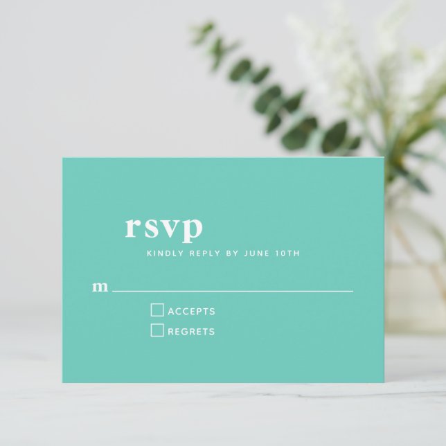 Simple Typography Modern Seafoam Mint Wedding RSVP Card (Standing Front)