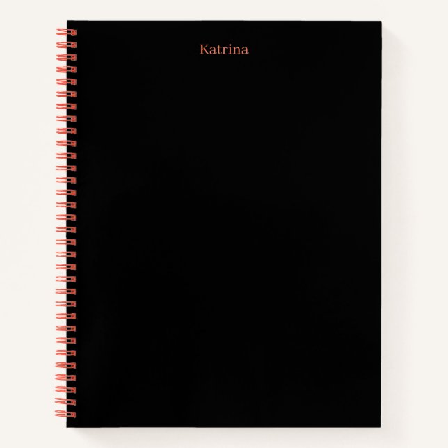 Simple Typography Personalised Name Black Coral Notebook (Front)