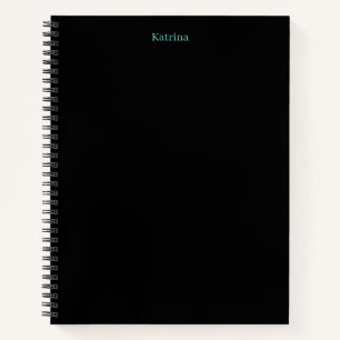 Simple Typography Personalised Name Black Teal Notebook