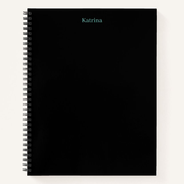 Simple Typography Personalised Name Black Teal Notebook (Front)