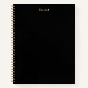 Simple Typography Personalised Name Black Yellow Notebook
