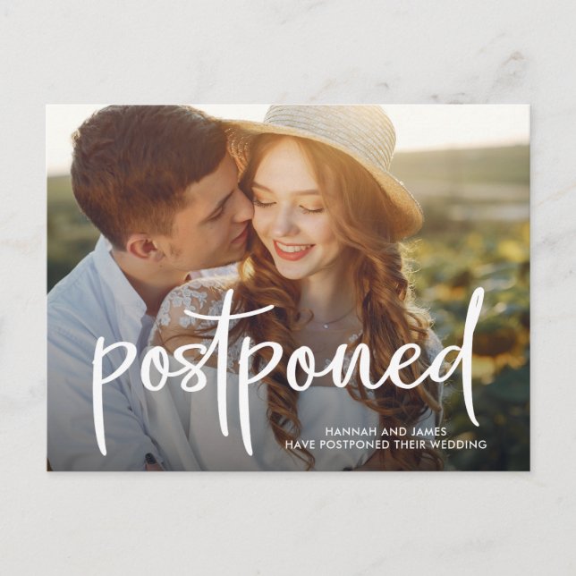 Simple Typography Photo Postponed Postcard (Front)