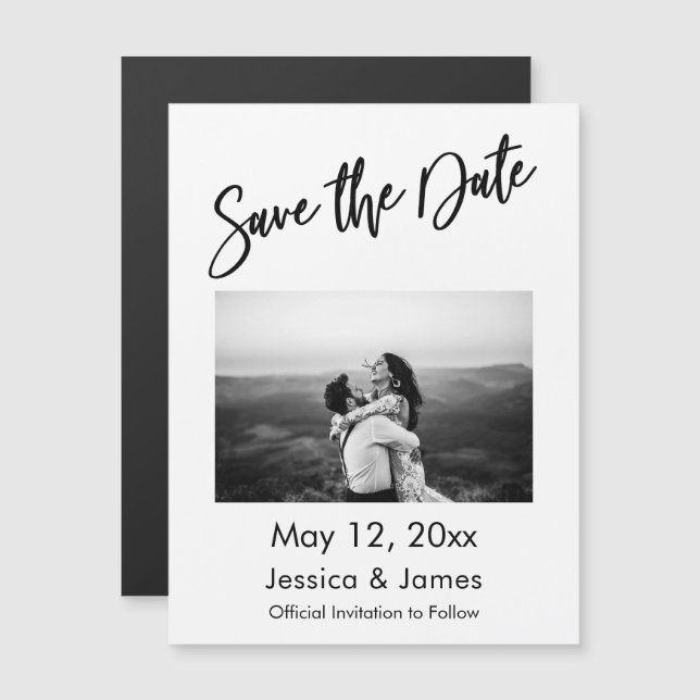 Simple Typography Pic Save The Date Magnetic Card (Front/Back)