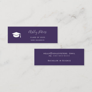 Simple typography purple white cap graduation mini business card
