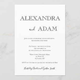 Simple typography rehearsal dinner invitations