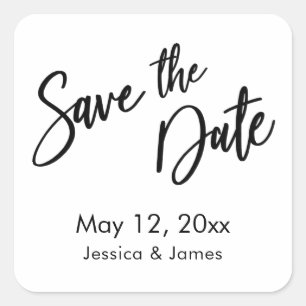 Simple Typography Save the Date Black & White Square Sticker