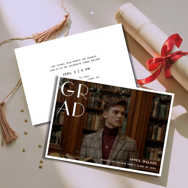 Simple Typography Style Retro Graduation Photo Invitation (Creator Uploaded)