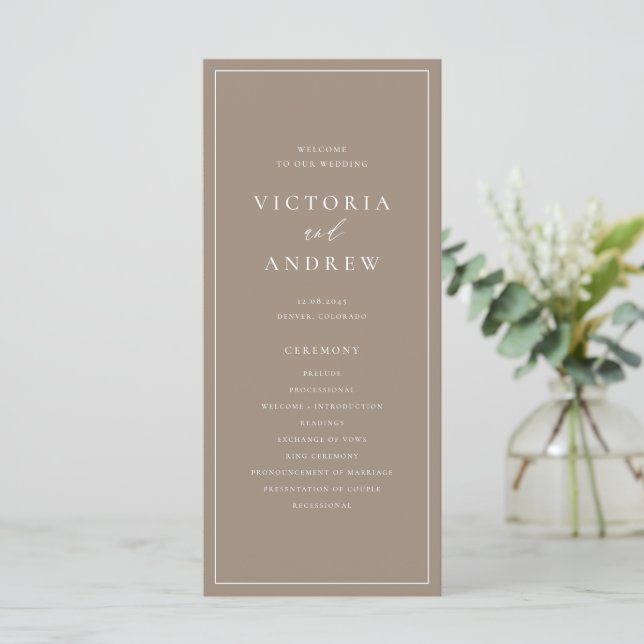 Simple Typography Taupe Formal Wedding Program (Standing Front)