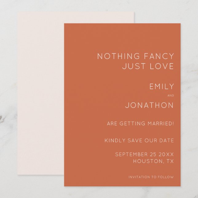 Simple typography Terracotta Wedding Save The Date (Front/Back)