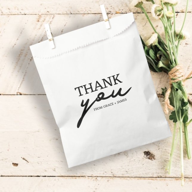 Simple Typography Thank You Personalised Wedding Favour Bag (Simple Typography Thank You Personalized Wedding Favor Bags from Ricaso. Modern black and white text)