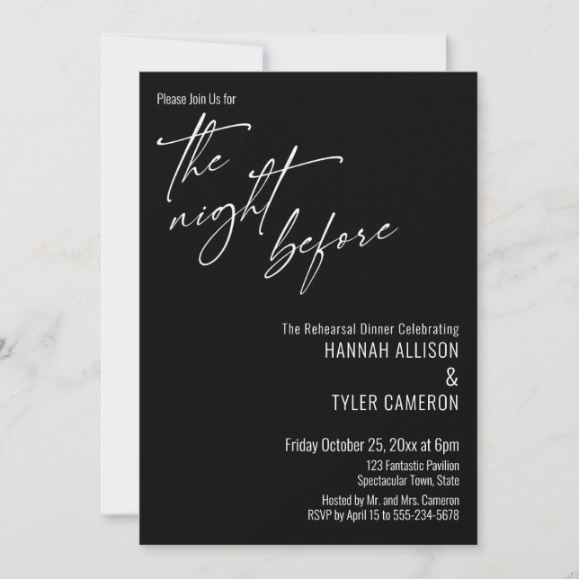 Simple Typography The Night Before Black Invitation (Front)