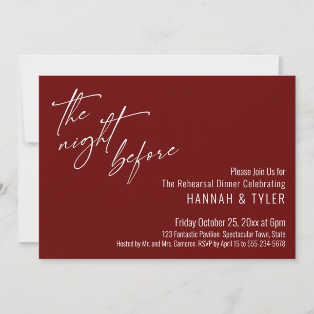 Simple Typography The Night Before Burgundy Invitation (Front)
