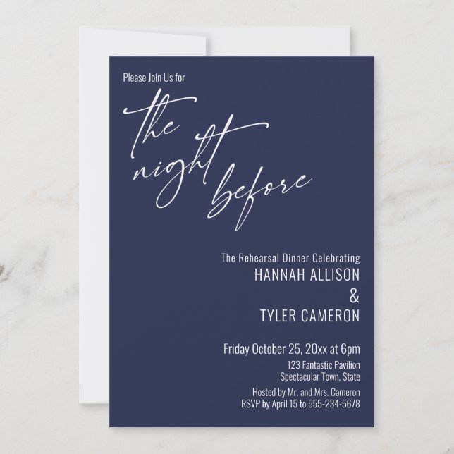 Simple Typography The Night Before Navy Blue Invitation (Front)