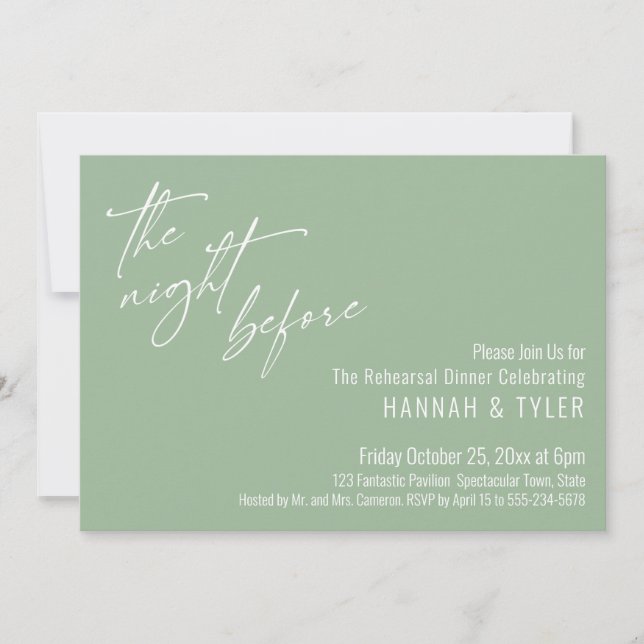 Simple Typography The Night Before Sage Green Invitation (Front)