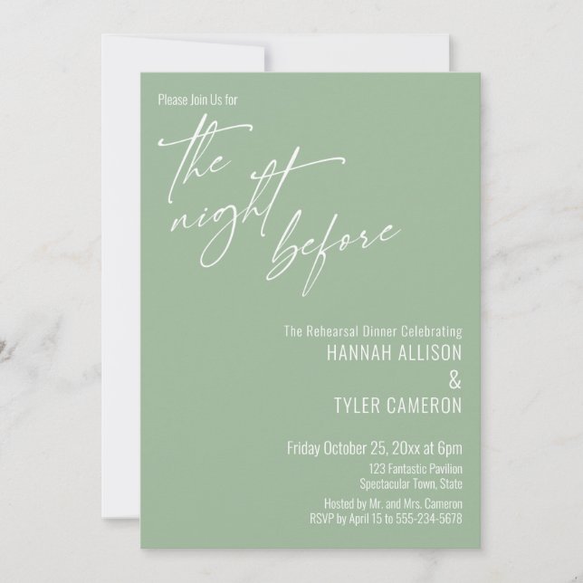 Simple Typography The Night Before Sage Green Invitation (Front)