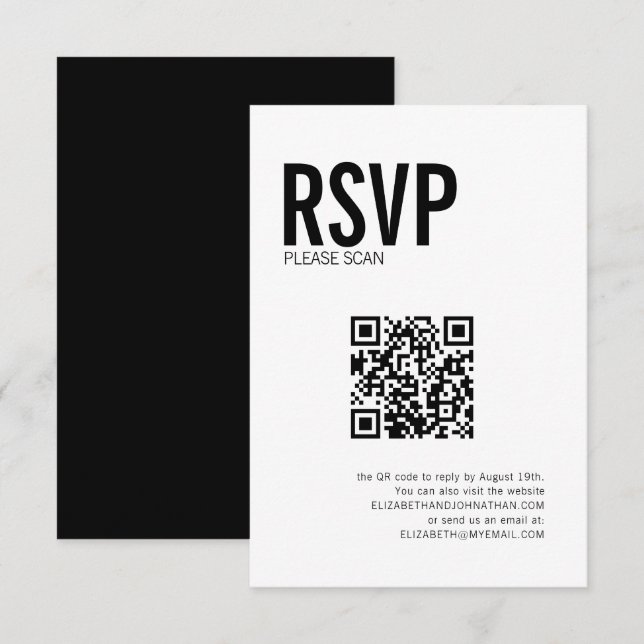 Simple Typography Wedding Website QR Code RSVP Card (Front/Back)