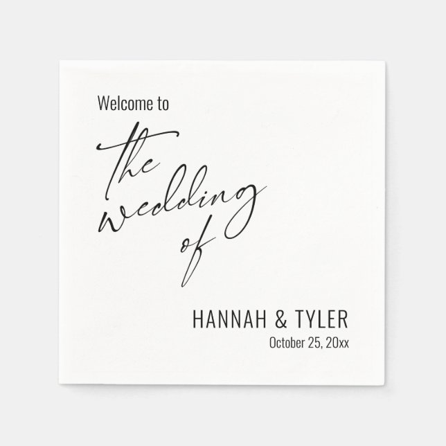 Simple Typography Welcome to the Wedding of White Napkin (Front)