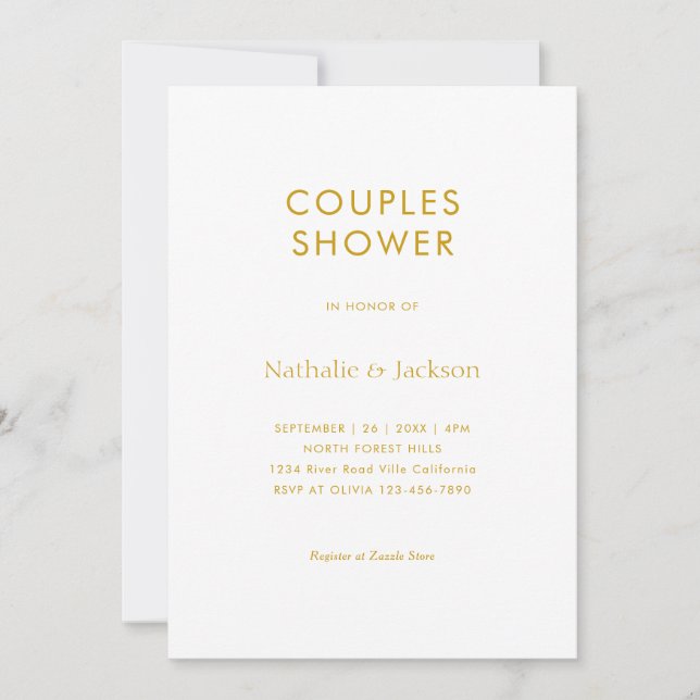 Simple Typography White Gold Couple Shower Bridal Invitation (Front)
