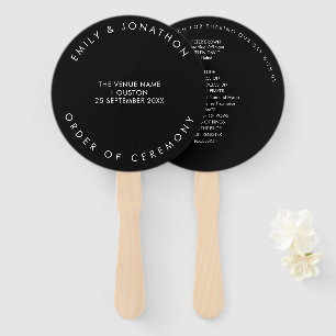 Simple Typography White Text Black Wedding Program Hand Fan