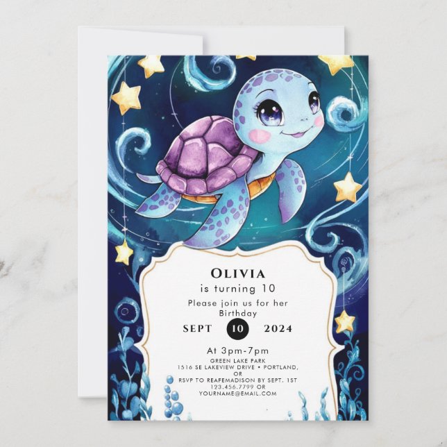 Simple Under the Sea Boho Turtle Birthday Invitation (Front)