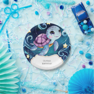 Simple Under the Sea Boho Turtle Birthday Paper Plate