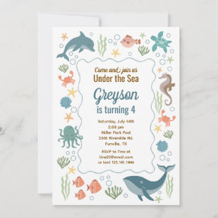 Simple Under the Sea Ocean Birthday Invitation