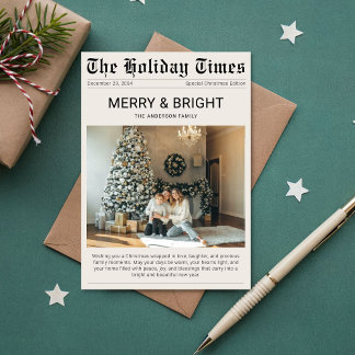 Simple Unique Newspaper Christmas Photo Card