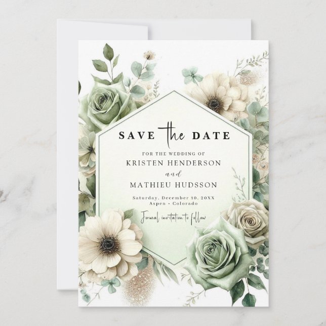 Simple Unique Typography Sage Green Wedding  Save The Date (Front)