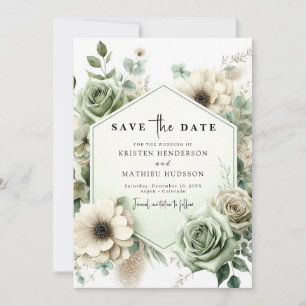 Simple Unique Typography Sage Green Wedding  Save The Date