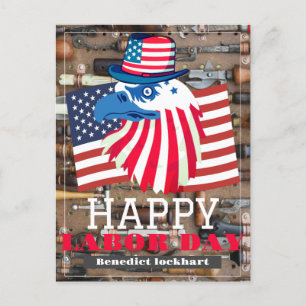 Simple Unity Worker Labour Day with USA flag Postcard